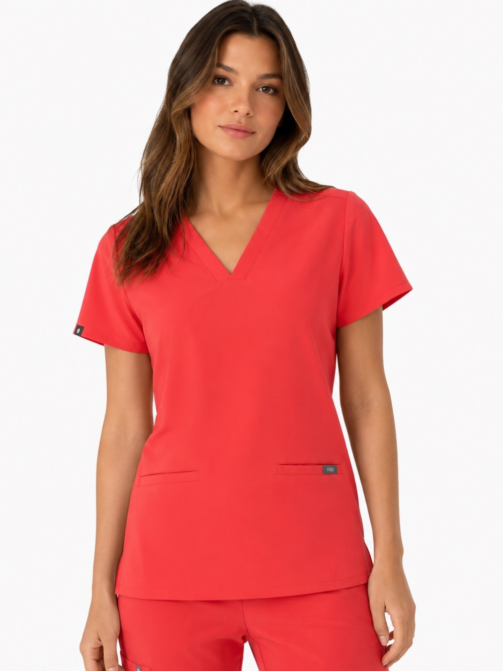 FIGS Casma Scrub Top XS Fiery Coral FIONx 3 Pocket V-Neck Technical Comfort